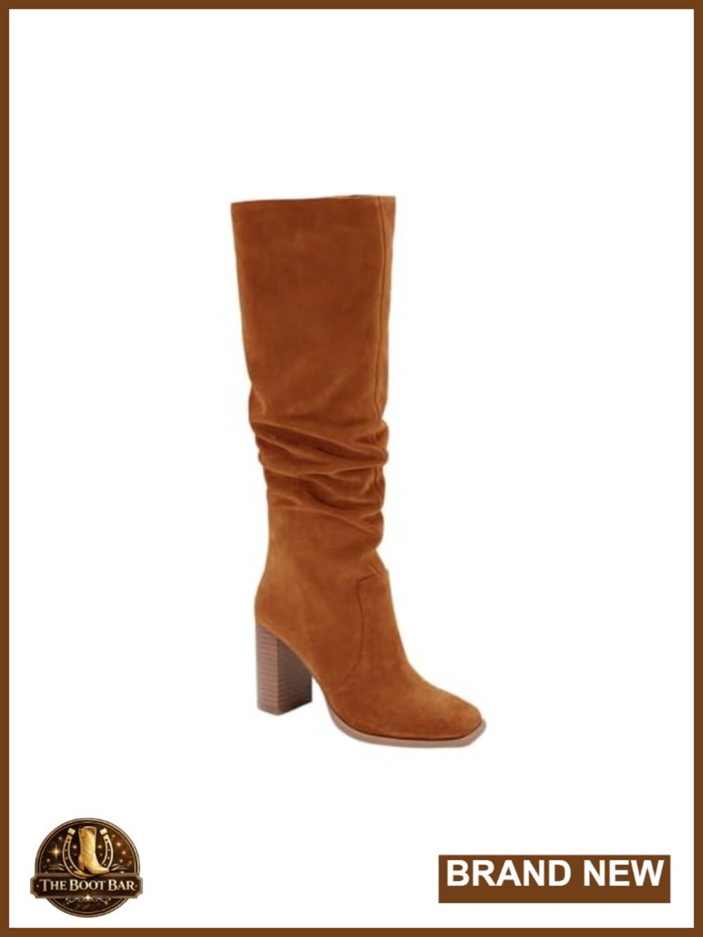 Faux Suede Knee High Boots Chunky Block Heel Square Toe Side Zipper Wide Calf
